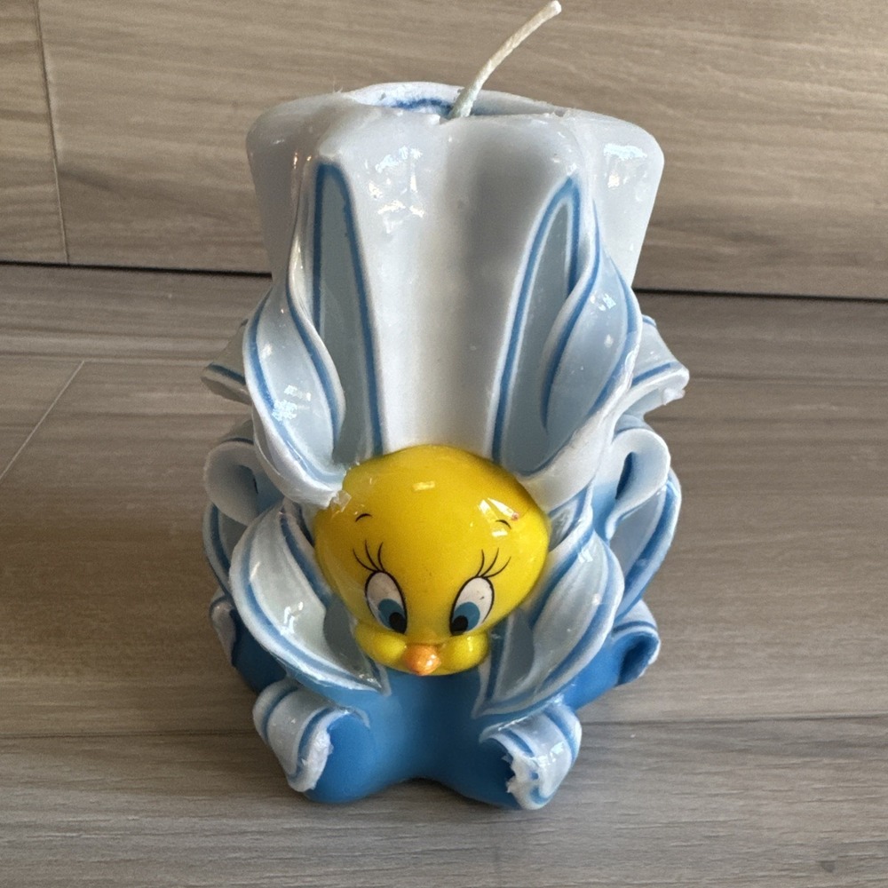 Vintage Looney Tunes Tweety Bird Ribbon Candle Blue Unused 4.5" Tall
